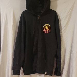 Black Zip-Up Hoodie with Gradient Chest Emblem